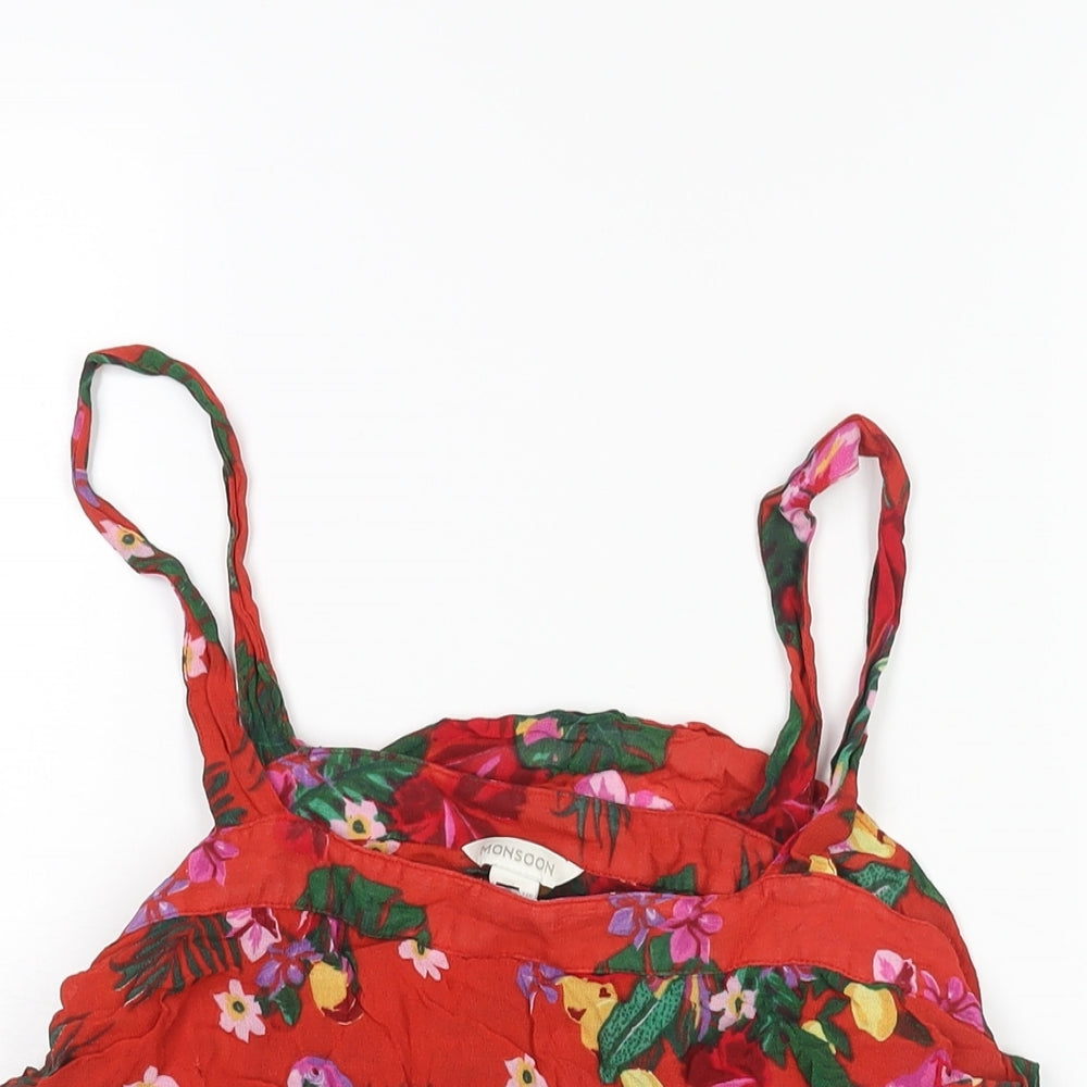 Monsoon Womens Red Floral Viscose Camisole Blouse Size 12 Scoop Neck - Layered Frill