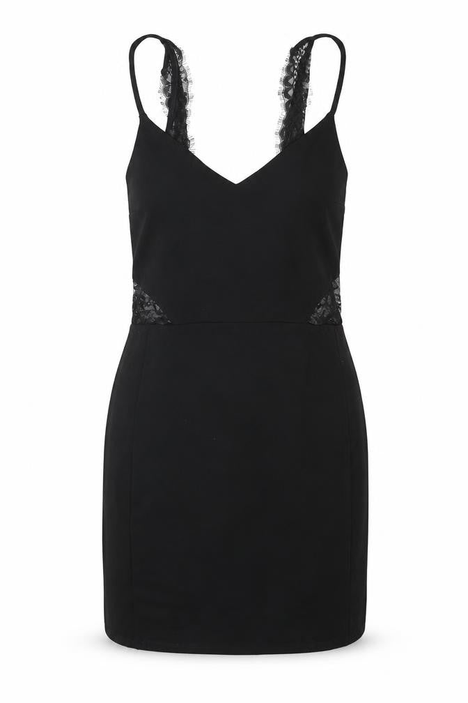 Miss Selfridge Womens Black Viscose Mini Size 10 V-Neck Zip - Lace Detail Backless