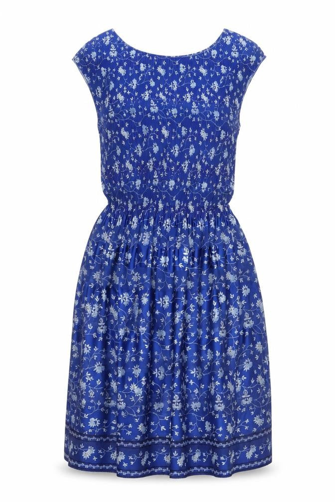 Max Studio Womens Blue Floral Polyester A-Line Size M Round Neck Pullover