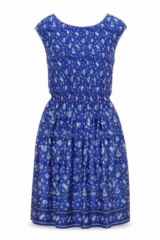 Max Studio Womens Blue Floral Polyester A-Line Size M Round Neck Pullover