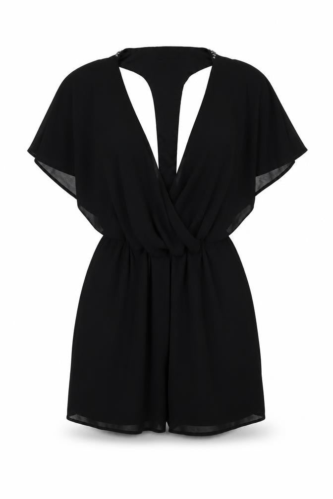 Miss Selfridge Womens Black Polyester Playsuit One-Piece Size 6 Pullover - Rhinestone Back Panel