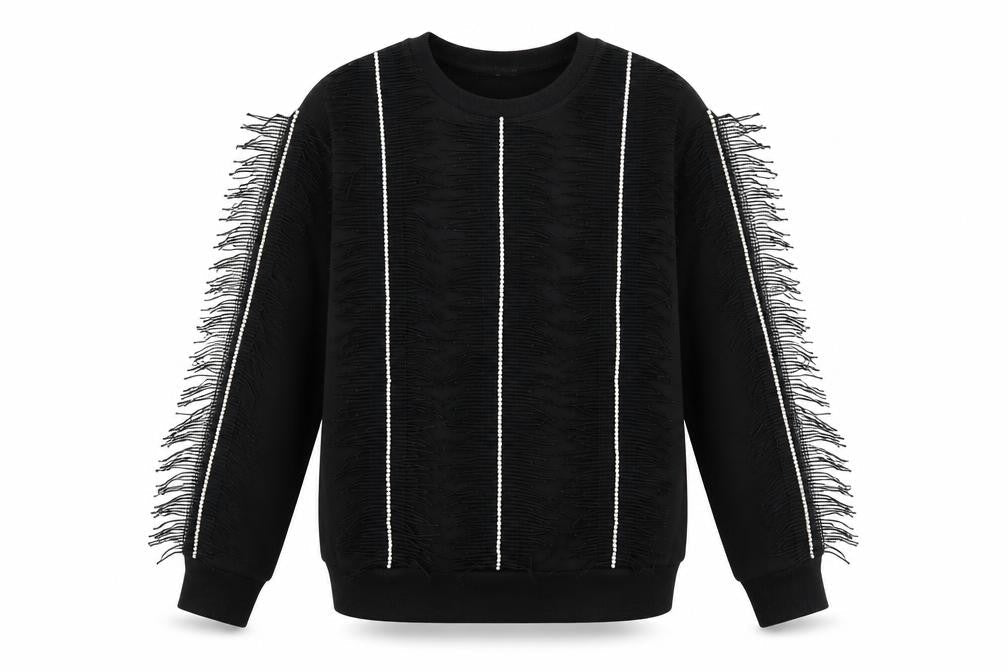 Urban Mist Womens Black Polyester Pullover Sweatshirt Size XL Pullover - Tassle Rhinestone Detail