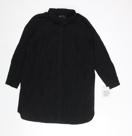 ASOS Womens Black Cotton Shirt Dress Size 12 Collared Button