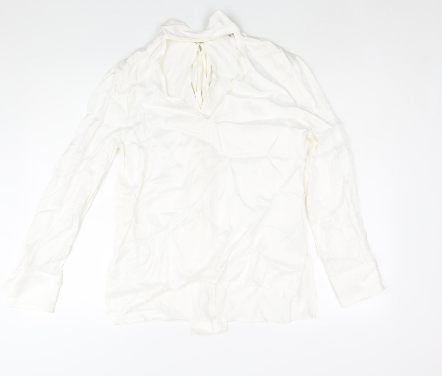Zara Womens White Viscose Basic Blouse Size S V-Neck - Tie Detail