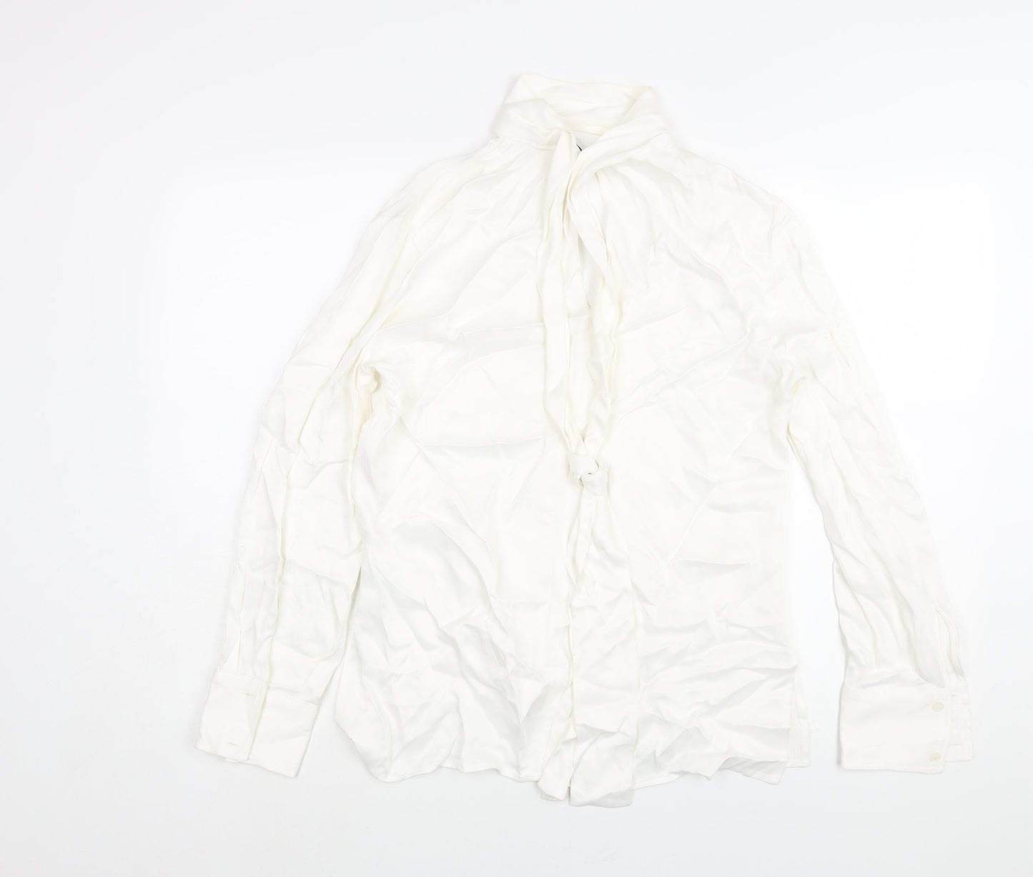 Zara Womens White Viscose Basic Blouse Size S V-Neck - Tie Detail
