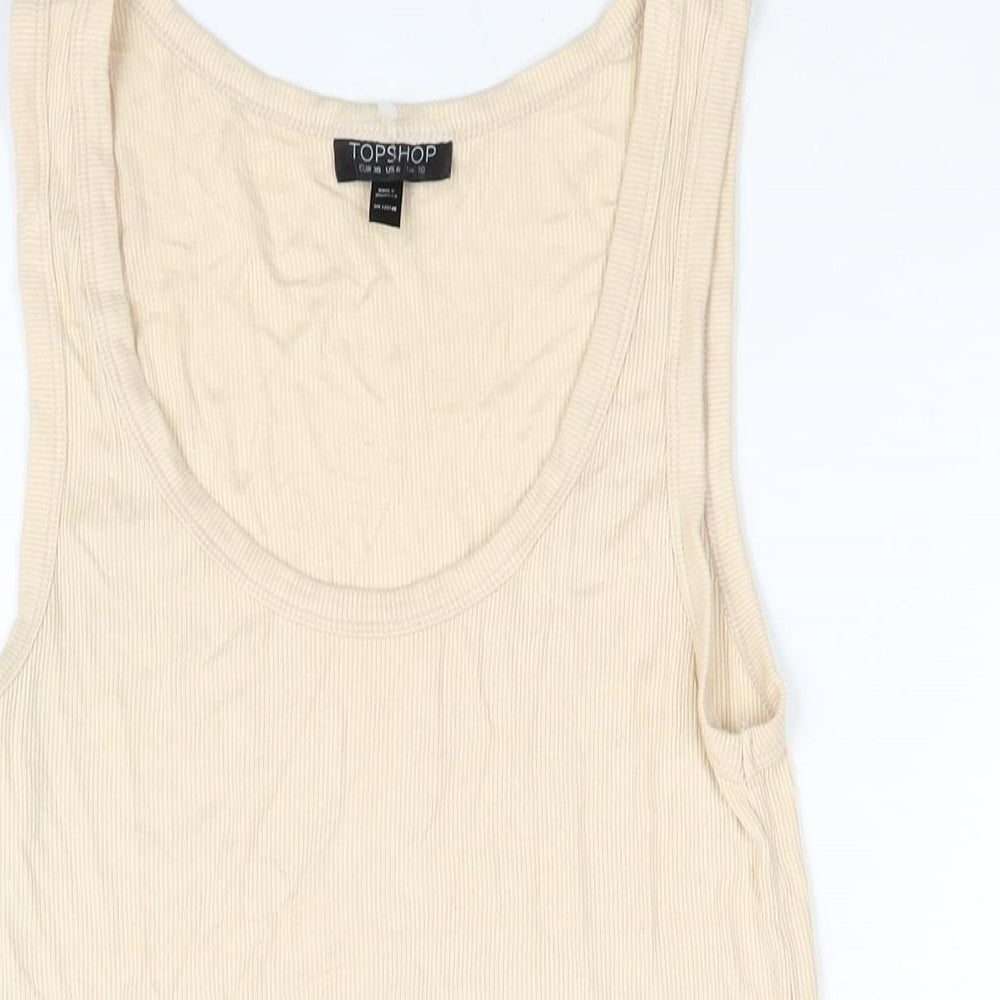Topshop Womens Beige Viscose Basic Tank Size 10 Scoop Neck