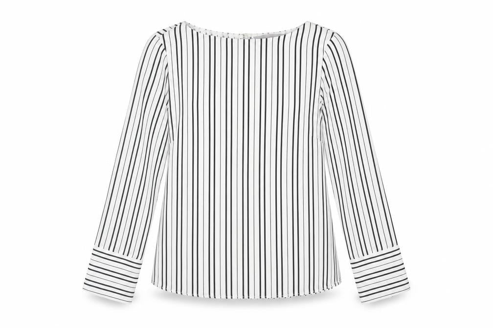 H&M Womens White Striped Polyester Basic Blouse Size 6 Boat Neck
