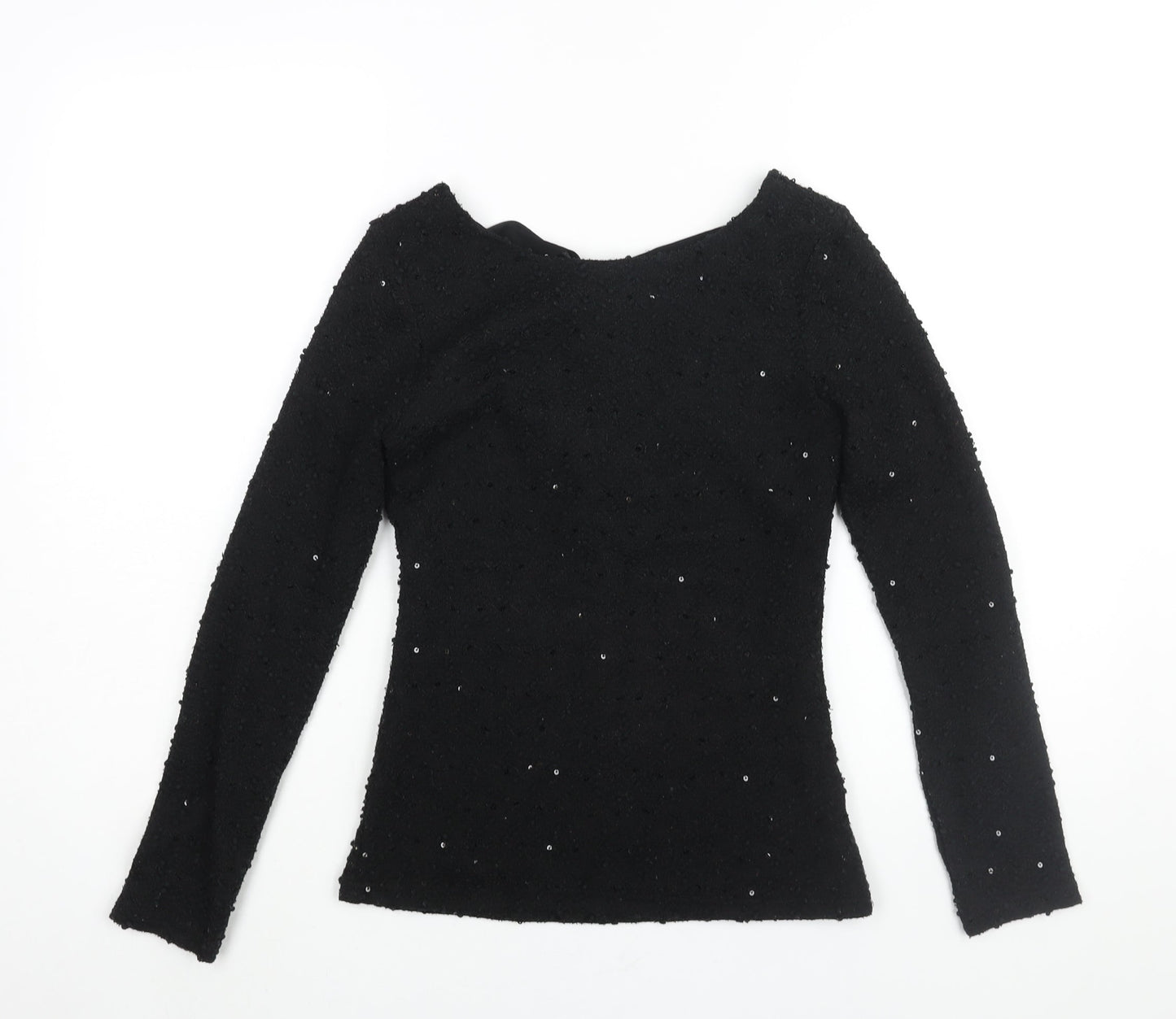 Jennifer Lopez Womens Black Polyester Basic Blouse Size XS Round Neck - Textured Sequin Detail