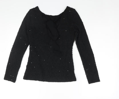 Jennifer Lopez Womens Black Polyester Basic Blouse Size XS Round Neck - Textured Sequin Detail