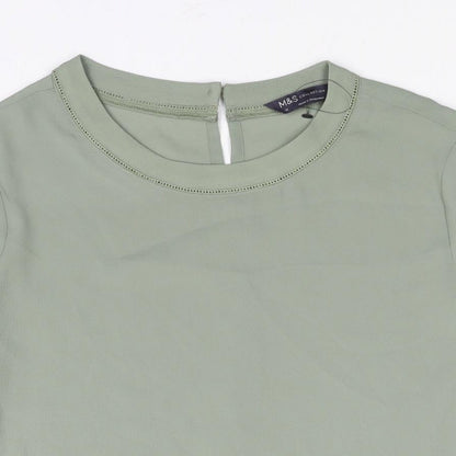 Marks & Spencer Womens Green Polyester Basic Blouse Size 12 Round Neck