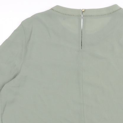 Marks & Spencer Womens Green Polyester Basic Blouse Size 12 Round Neck