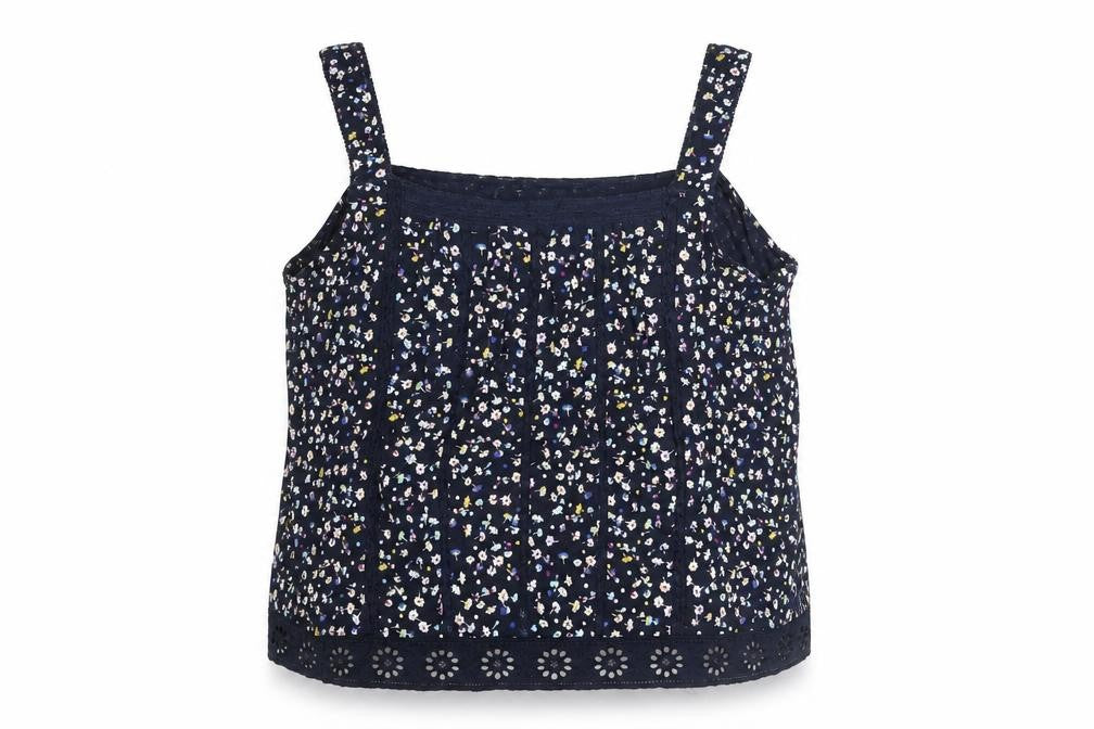 Marks & Spencer Womens Blue Floral Cotton Basic Blouse Size 18 Square Neck - Lace Detail