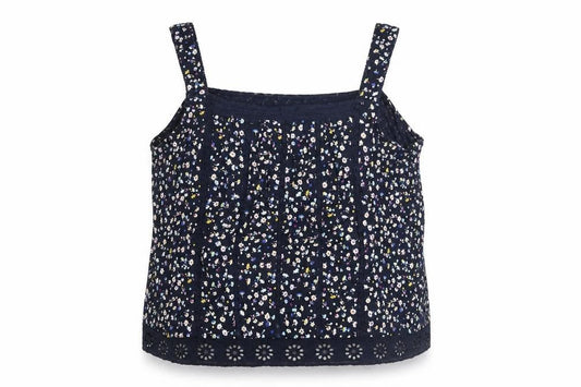 Marks and Spencer Womens Blue Floral Cotton Basic Blouse Size 18 Square Neck - Lace Detail