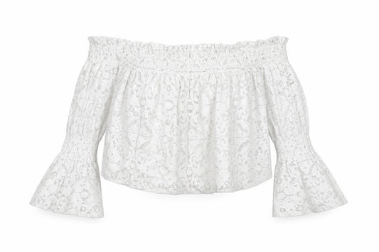 Zara Womens White Cotton Cropped Blouse Size M Boat Neck