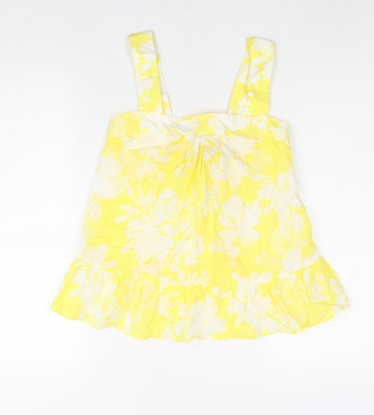 Marks and Spencer Womens Yellow Floral Cotton Camisole Blouse Size 6 Square Neck - Frill
