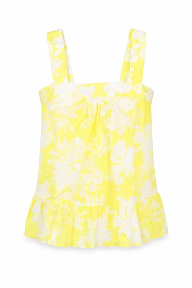 Marks & Spencer Womens Yellow Floral Cotton Camisole Blouse Size 6 Square Neck - Frill