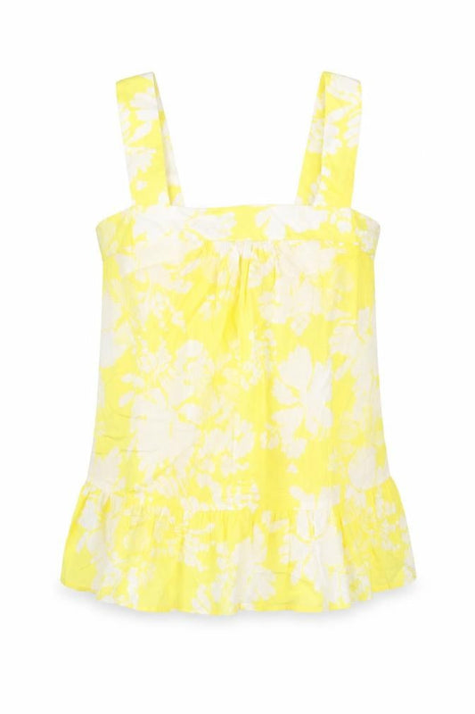 Marks & Spencer Womens Yellow Floral Cotton Camisole Blouse Size 6 Square Neck - Frill