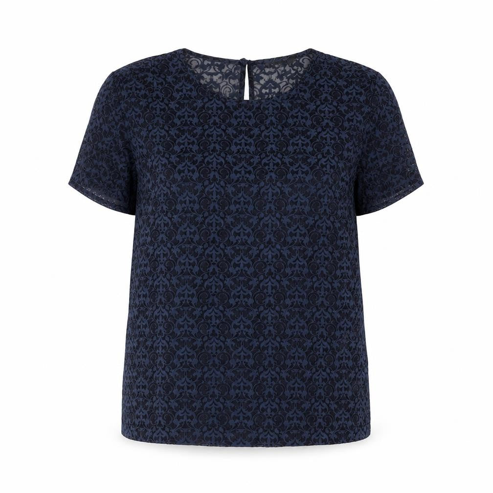Warehouse Womens Blue Geometric Polyester Basic Blouse Size 10 Round Neck - Semi Sher