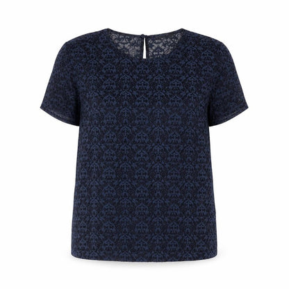 Warehouse Womens Blue Geometric Polyester Basic Blouse Size 10 Round Neck - Semi Sher