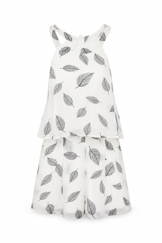 Lola May Womens White Geometric Polyester Playsuit One-Piece Size 8 Zip - Leaf Print