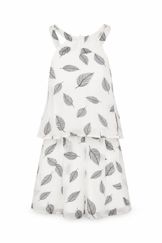 Lola May Womens White Geometric Polyester Playsuit One-Piece Size 8 Zip - Leaf Print
