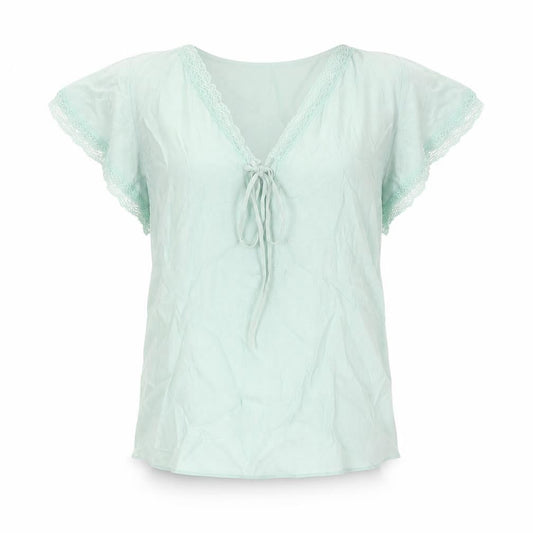 Marks and Spencer Womens Green Viscose Basic Blouse Size 8 V-Neck - Lace Trim