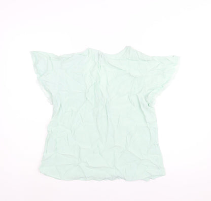 Marks & Spencer Womens Green Viscose Basic Blouse Size 8 V-Neck - Lace Trim