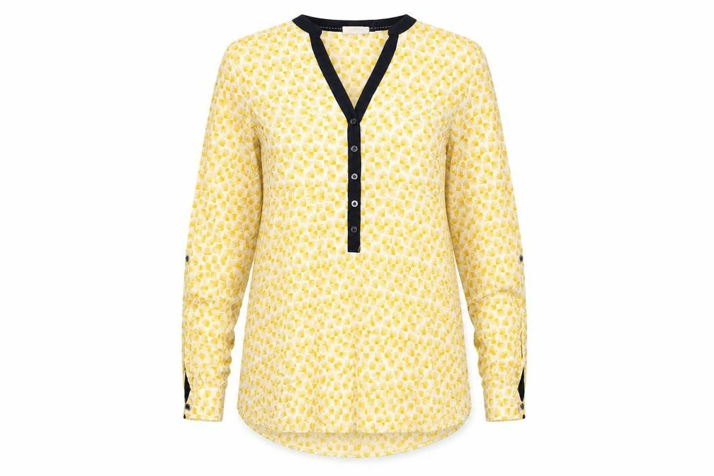 Vanessa Virginia Womens Yellow Geometric Viscose Basic Blouse Size 12 V-Neck