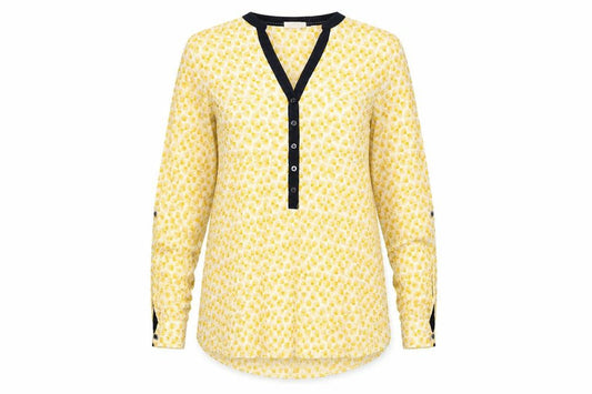 Vanessa Virginia Womens Yellow Geometric Viscose Basic Blouse Size 12 V-Neck