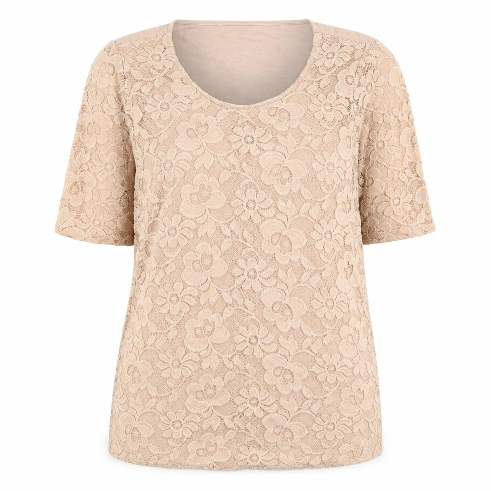 New Look Womens Pink Nylon Basic Blouse Size 12 Round Neck - Lace Front