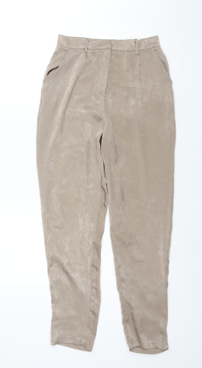 Additional front view of Missguided women’s brown polyester trousers, size UK 10, 30-inch leg regular zip