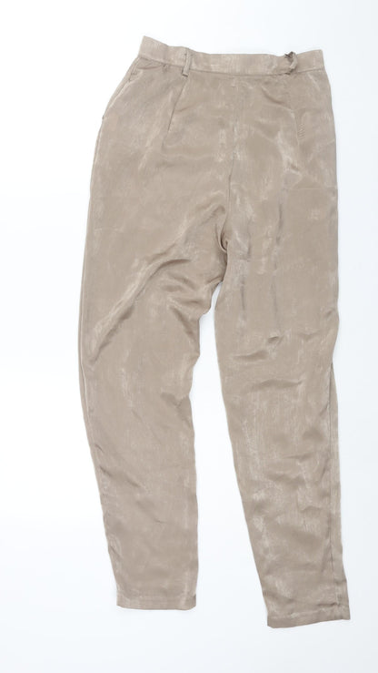 Back view of Missguided women’s brown polyester trousers, size UK 10, 30-inch leg regular zip