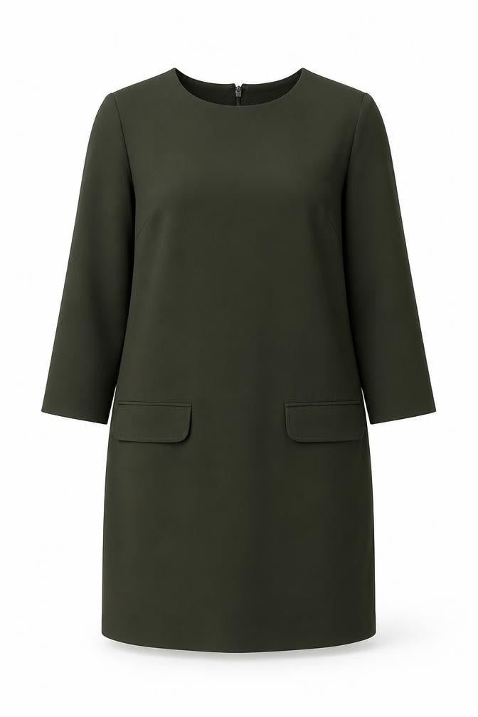 Warehouse Womens Green Polyester Shift Size 6 Round Neck Zip - Pocket Detail