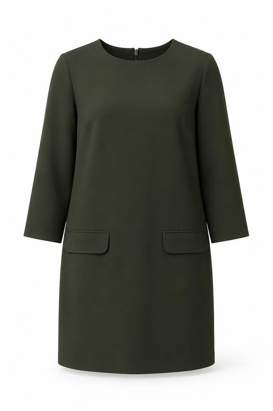 Warehouse Womens Green Polyester Shift Size 6 Round Neck Zip - Pocket Detail