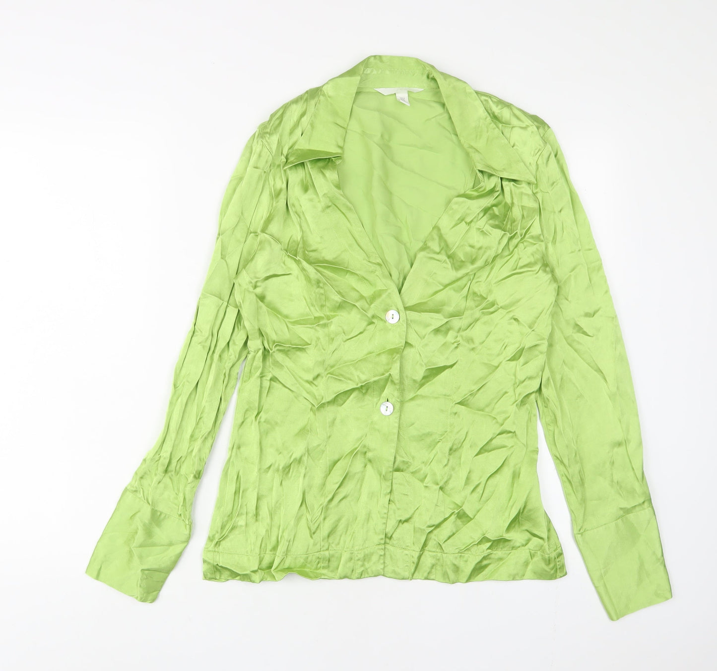 H&M Womens Green Viscose Basic Button-Up Size M Collared