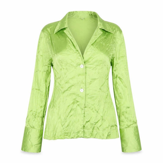 H&M Womens Green Viscose Basic Button-Up Size M Collared