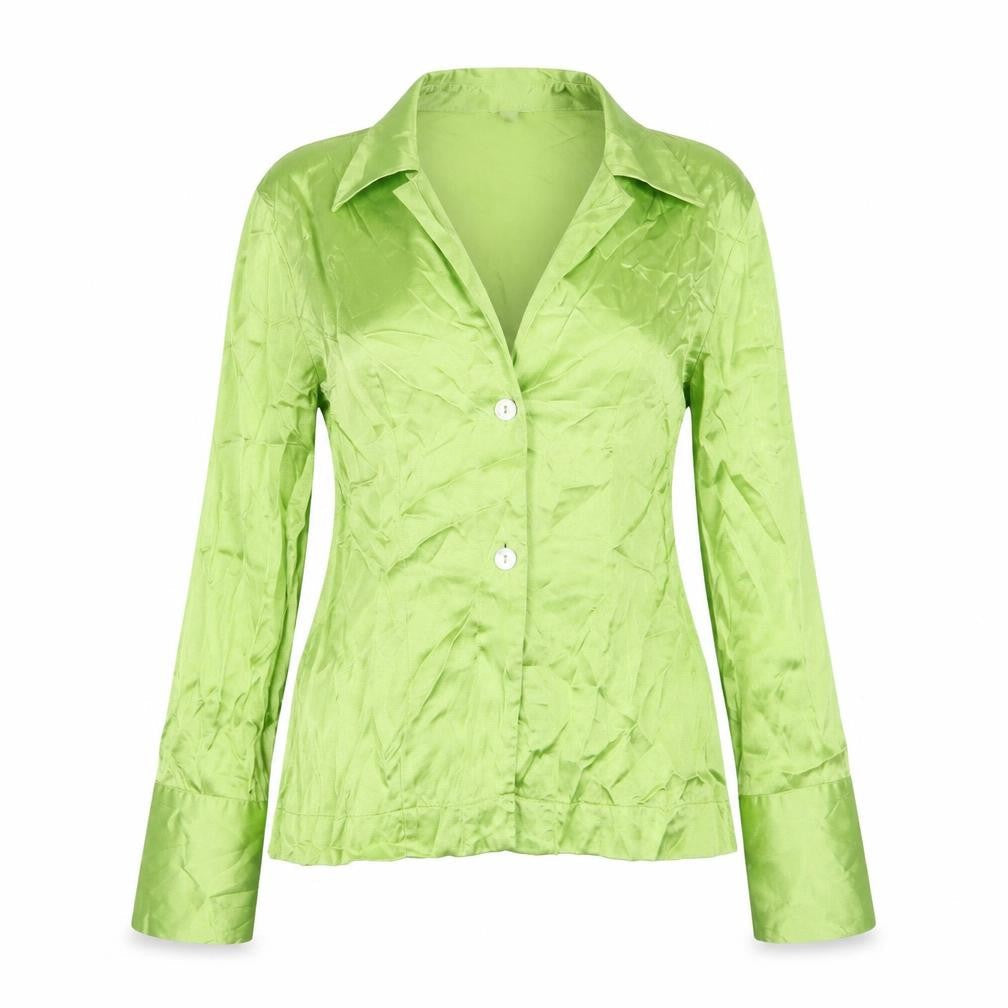 H&M Womens Green Viscose Basic Button-Up Size M Collared