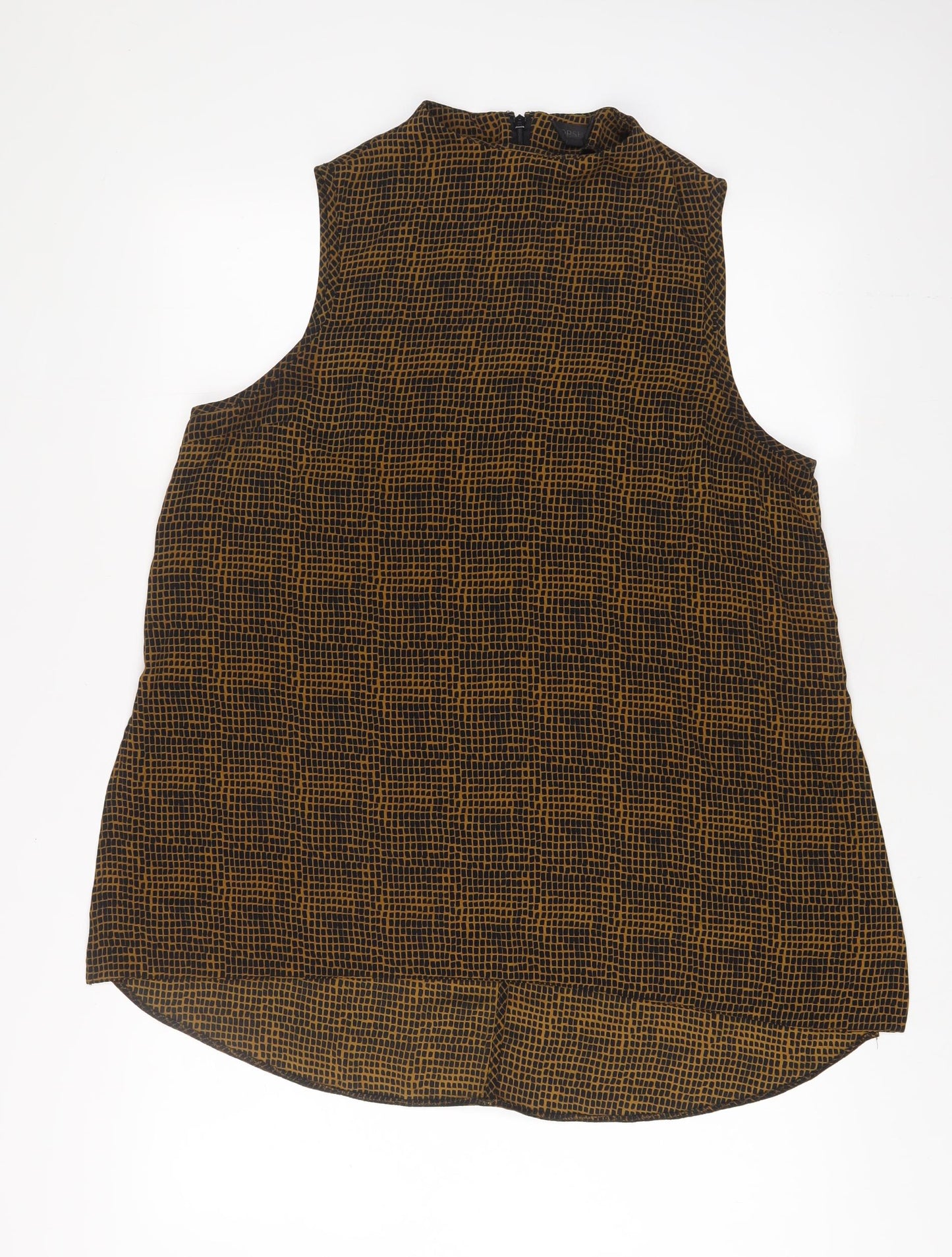 Topshop Womens Brown Geometric Polyester Tunic Tank Size 16 High Neck