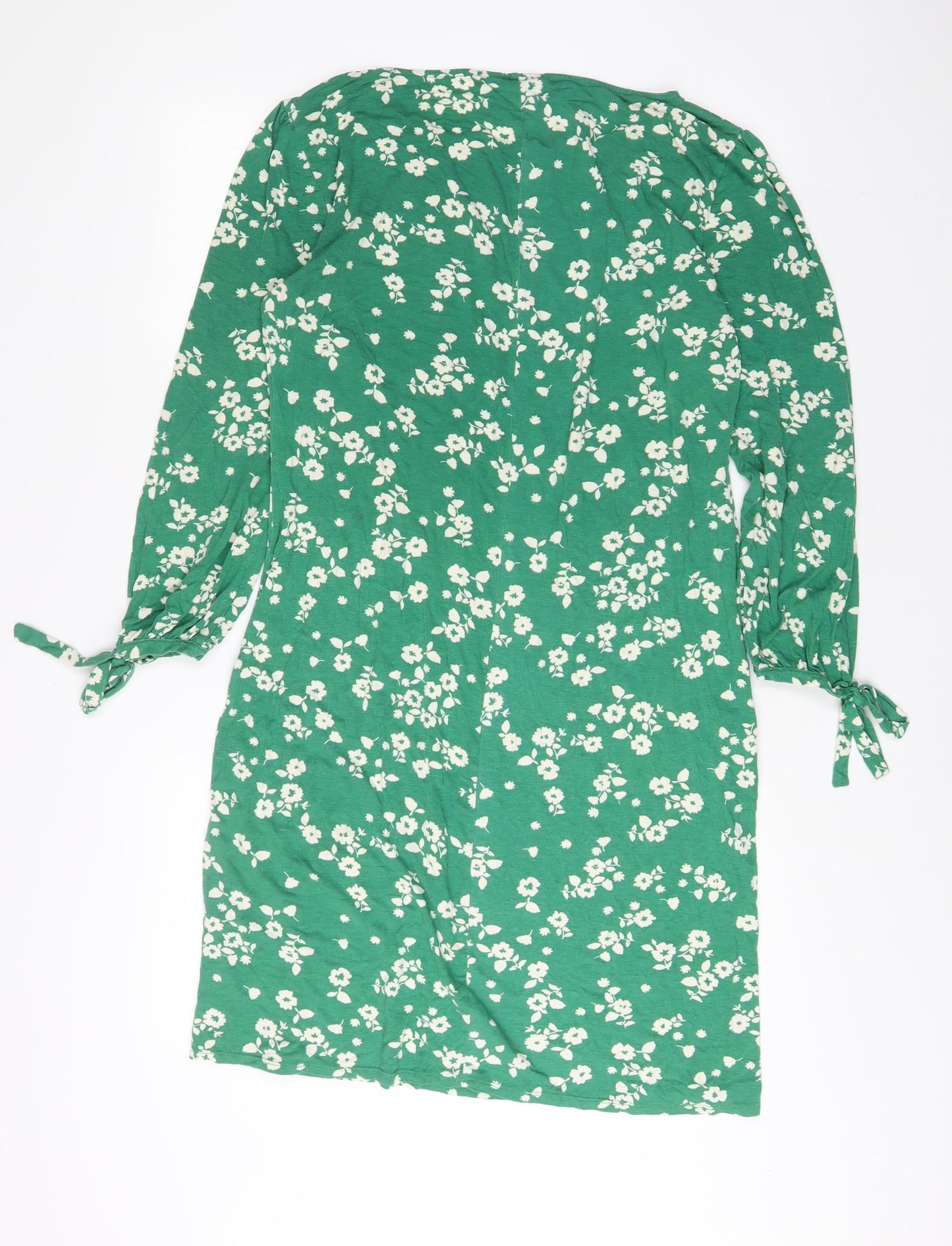 Wallis Womens Green Floral Viscose Sheath Size 14 Boat Neck Pullover