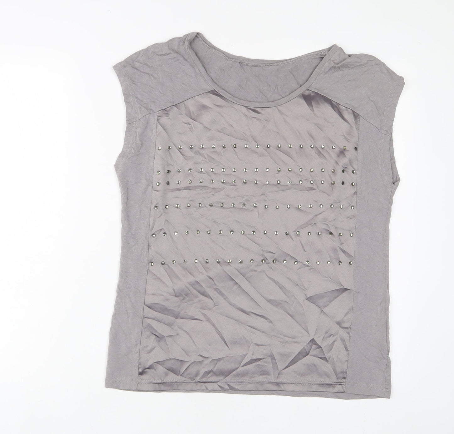 Klass Womens Grey Viscose Basic T-Shirt Size M Boat Neck - Beaded