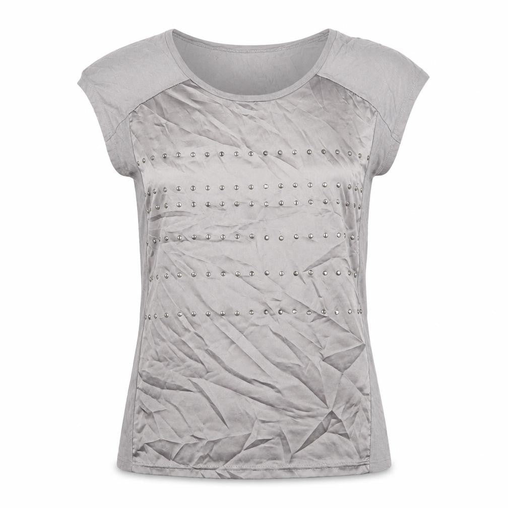 Klass Womens Grey Viscose Basic T-Shirt Size M Boat Neck - Beaded