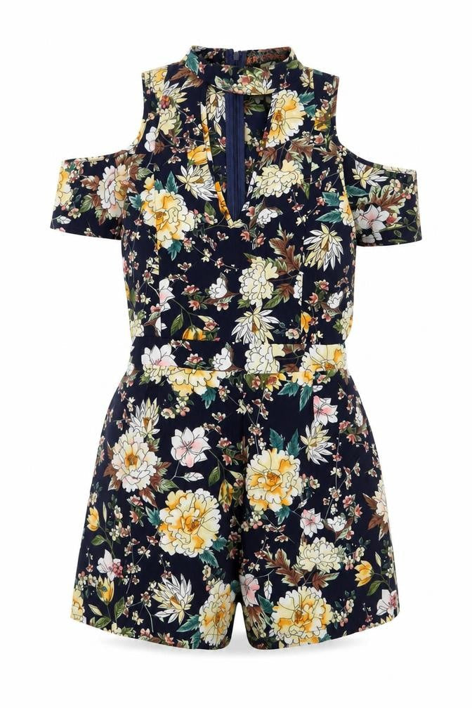 QED London Womens Multicoloured Floral Polyester Playsuit One-Piece Size 12 Zip - Keyhole neck