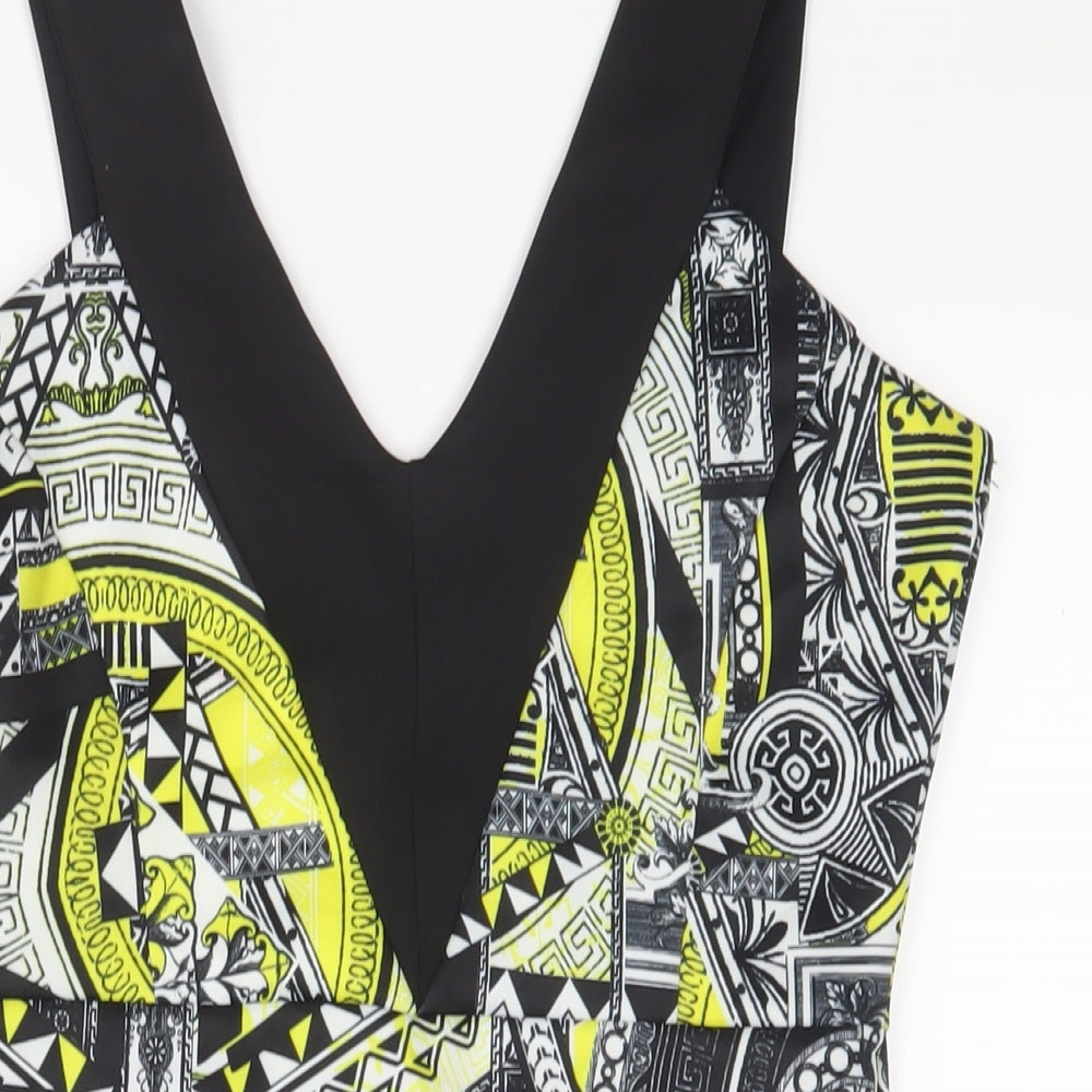 Miss Selfridge Womens Yellow Geometric Polyester A-Line Size 12 V-Neck Pullover