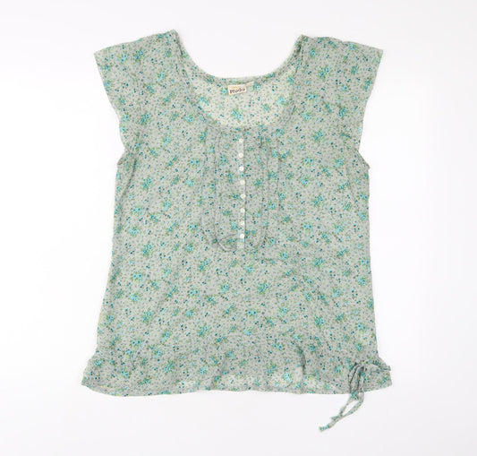 Muda Womens Green Floral Polyester Basic T-Shirt Size XL Scoop Neck