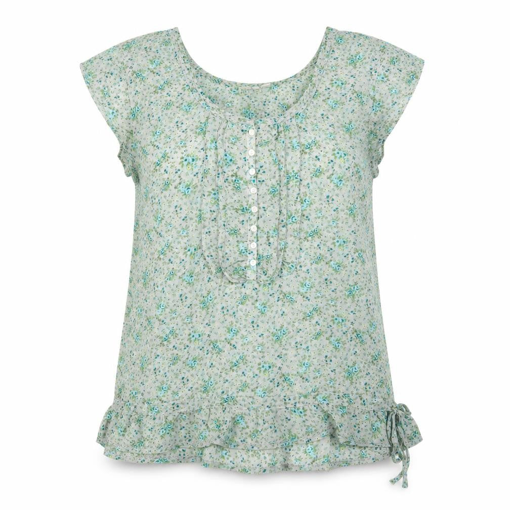 Muda Womens Green Floral Polyester Basic T-Shirt Size XL Scoop Neck