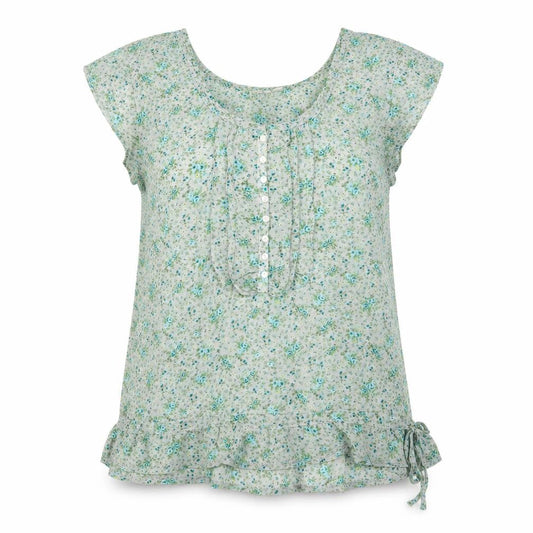 Muda Womens Green Floral Polyester Basic T-Shirt Size XL Scoop Neck
