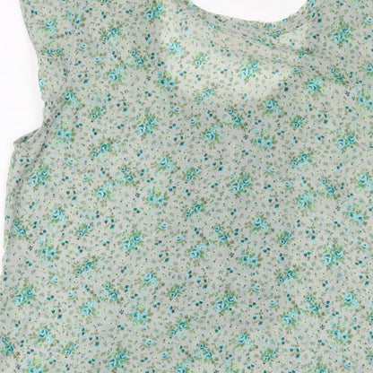 Muda Womens Green Floral Polyester Basic T-Shirt Size XL Scoop Neck