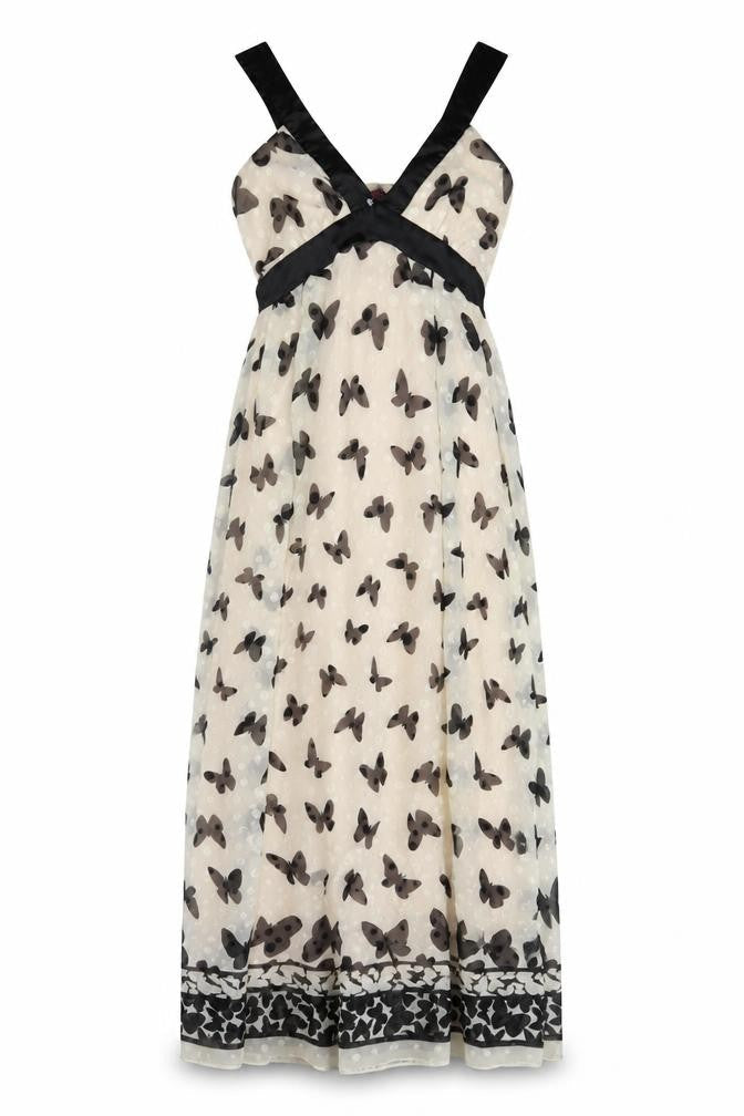 Yumi Womens Beige Geometric Polyester A-Line Size 10 V-Neck Pullover - Butterflies