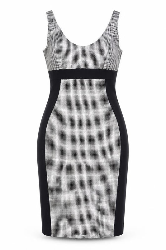 The pretty dress company Womens Blue Geometric Cotton Sheath Size 14 Scoop Neck Zip