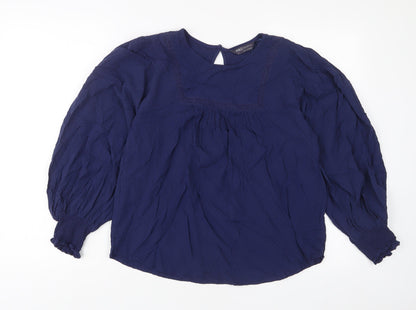 Marks & Spencer Womens Blue Viscose Basic T-Shirt Size 10 Crew Neck - Embroidered